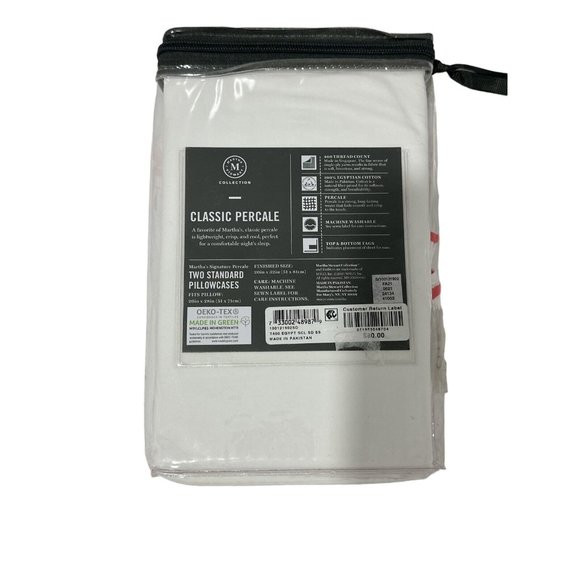 MARTHA STEWART Classic Percale Egyptian Cotton 2 Pillowcases/Standard - Picture 3 of 4